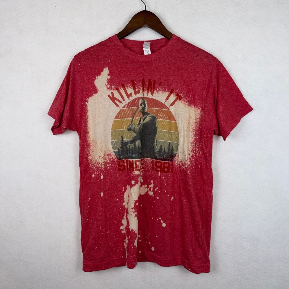 Jason Voorhees Killin It Slasher Tee Medium Red Bleached Horror Halloween